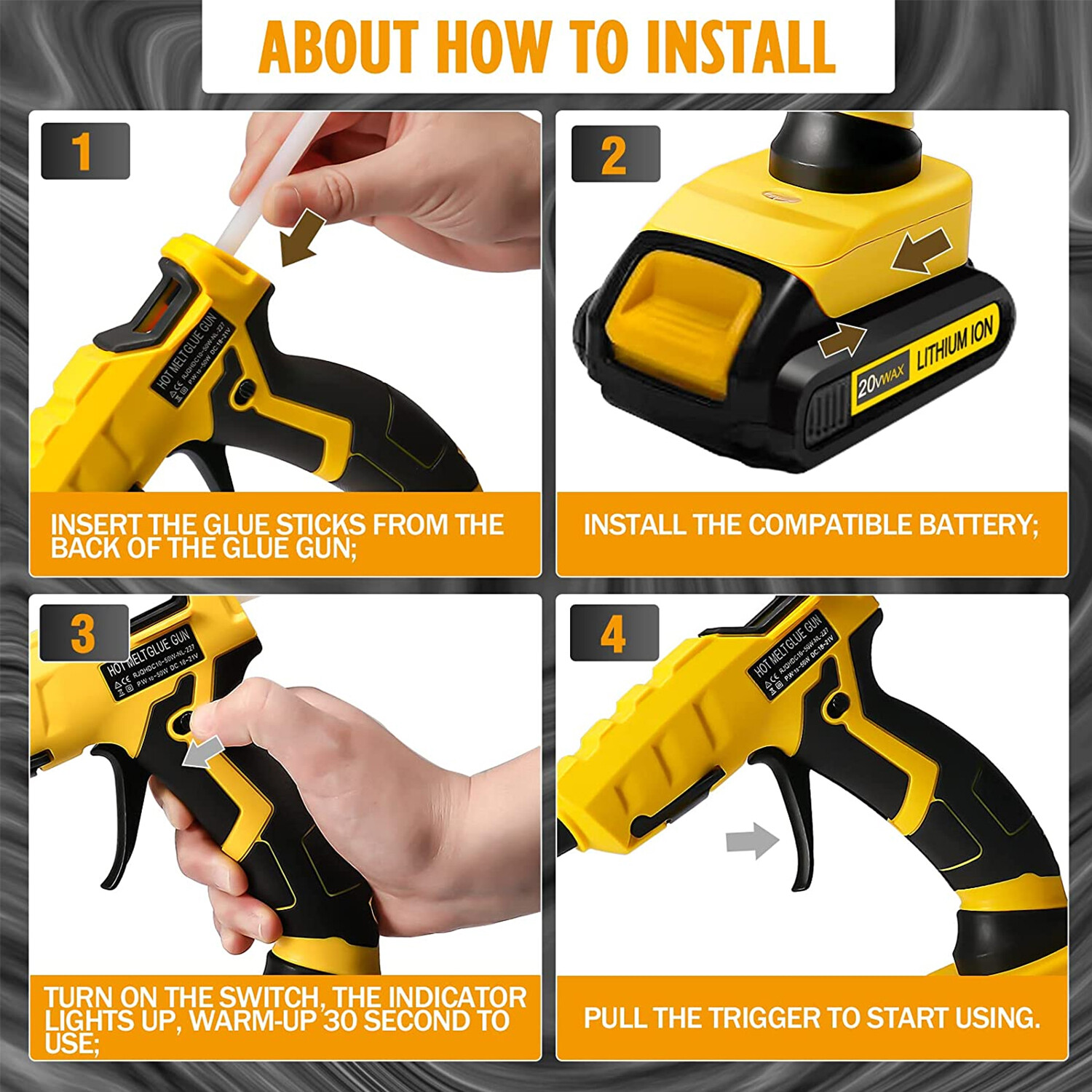 Cordless Hot Melt Glue Gun For Dewalt 20V Max Battery For Crafts & Tools DIY