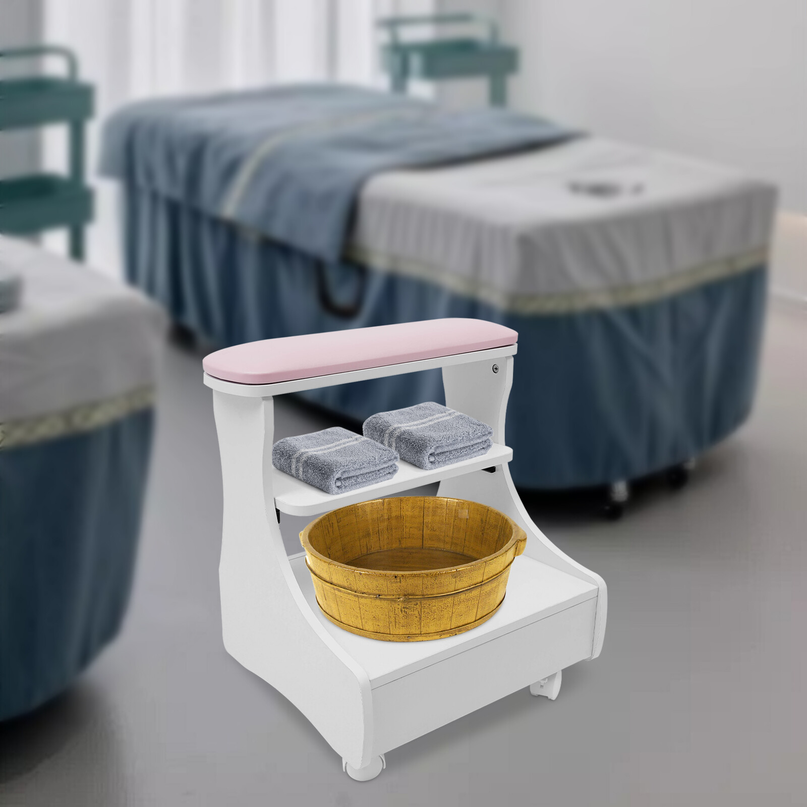 Foot Rest Pedicure Manicure Funiture, Trolley for Foot Bath, Footbath Stool