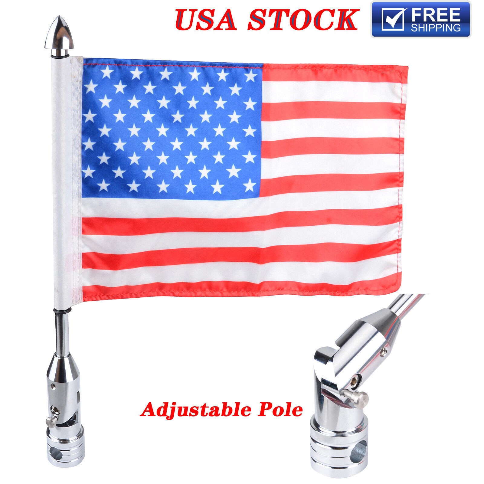 Motorcycle Flag Pole Mount 6x9" Flag American USA For Yamaha Harley Honda Motor
