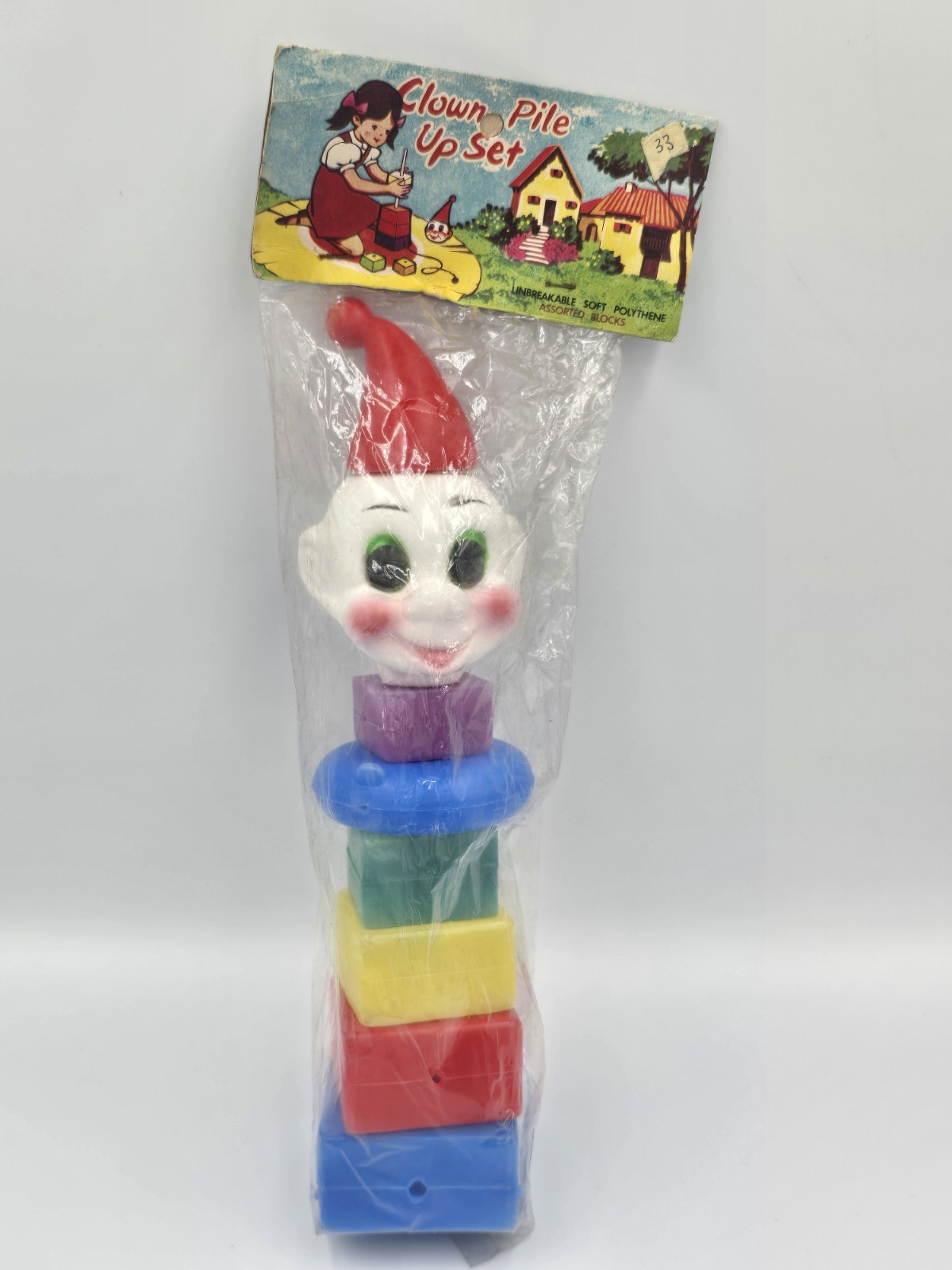 Vintage Plastic Clown Stacking Blocks Toy Sealed New Ex Shop Stock