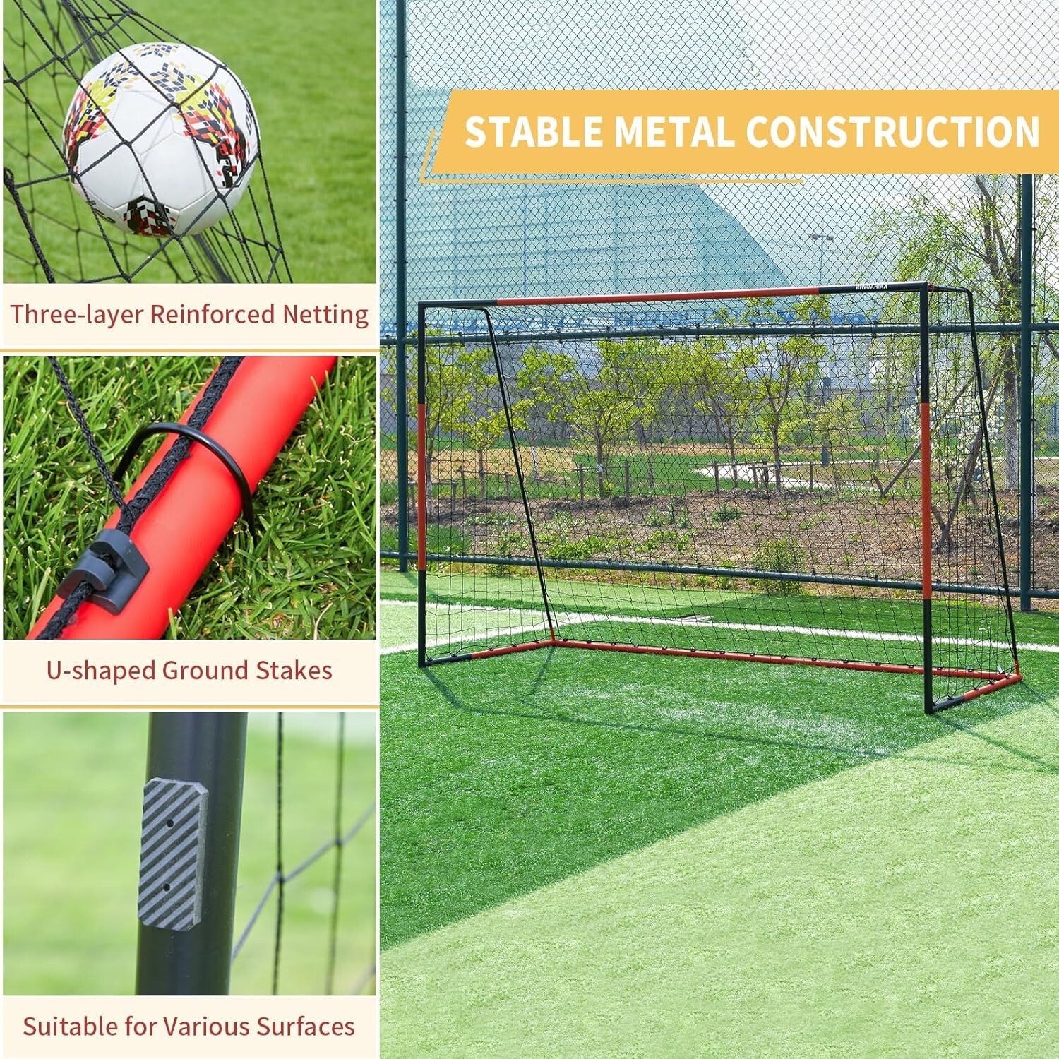 10'x6.6' Soccer Goal, Steel Frame Goal,Heavy Duty Metal Soccer Goals