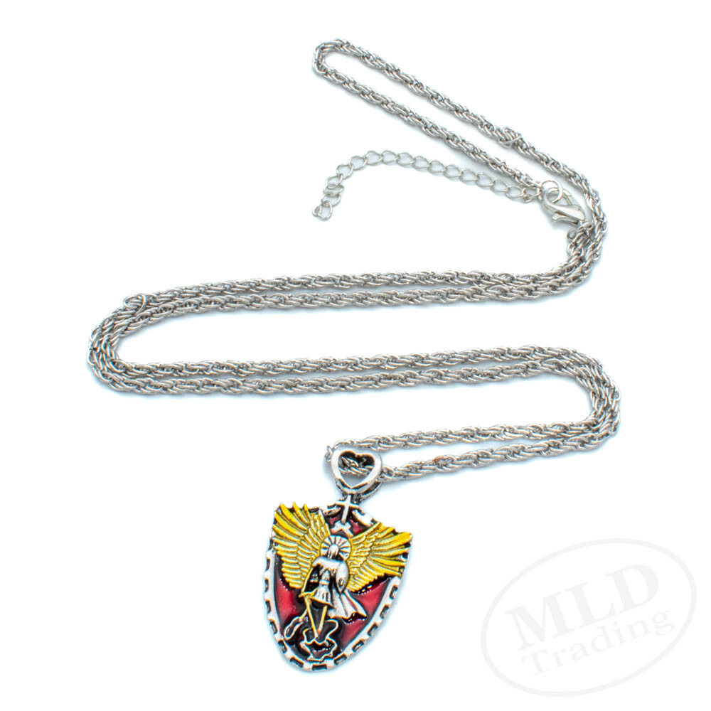 Holy Archangel Warrior Guardian Angel Saint St Michael Shield Pendant Necklace