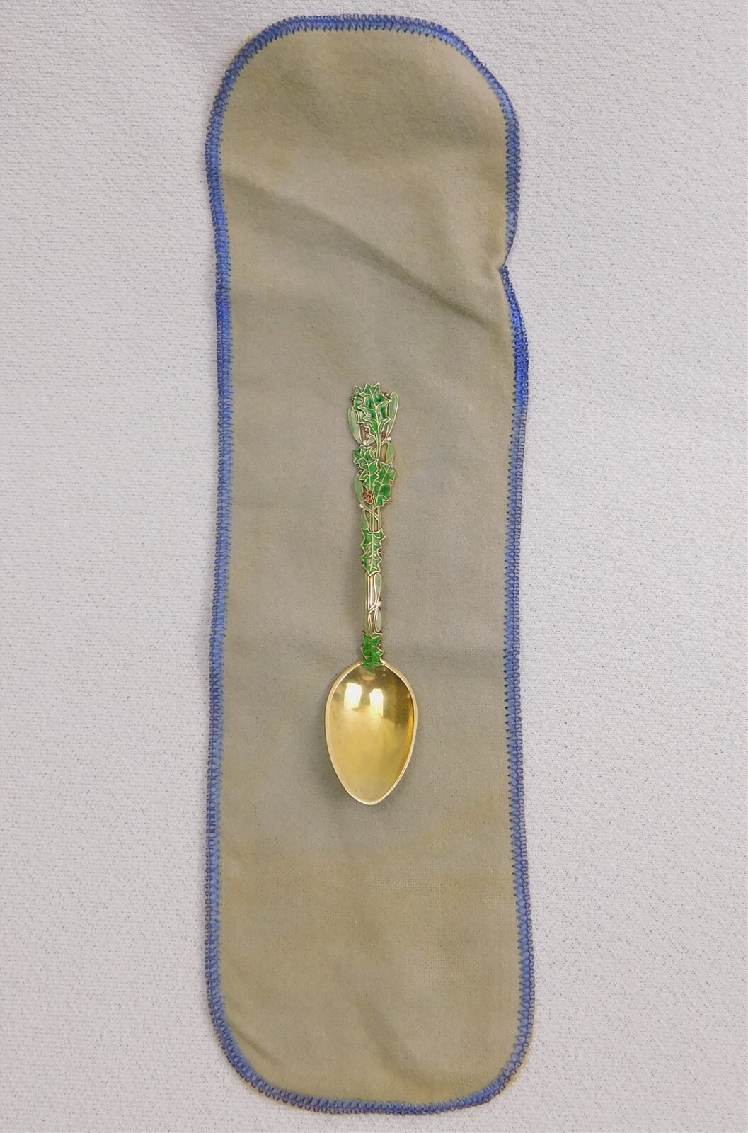 Antique Art Nouveau Sterling Silver Holly Berry Enamel Handle Spoon