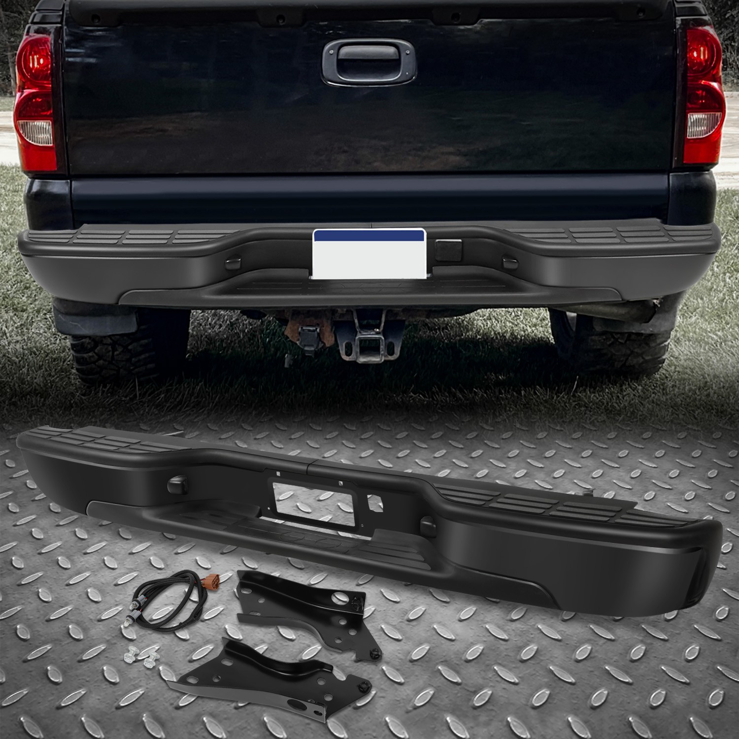 For 99-07 Chevy Silverado GMC Sierra 1500 2500 Black Complete Rear Step Bumper