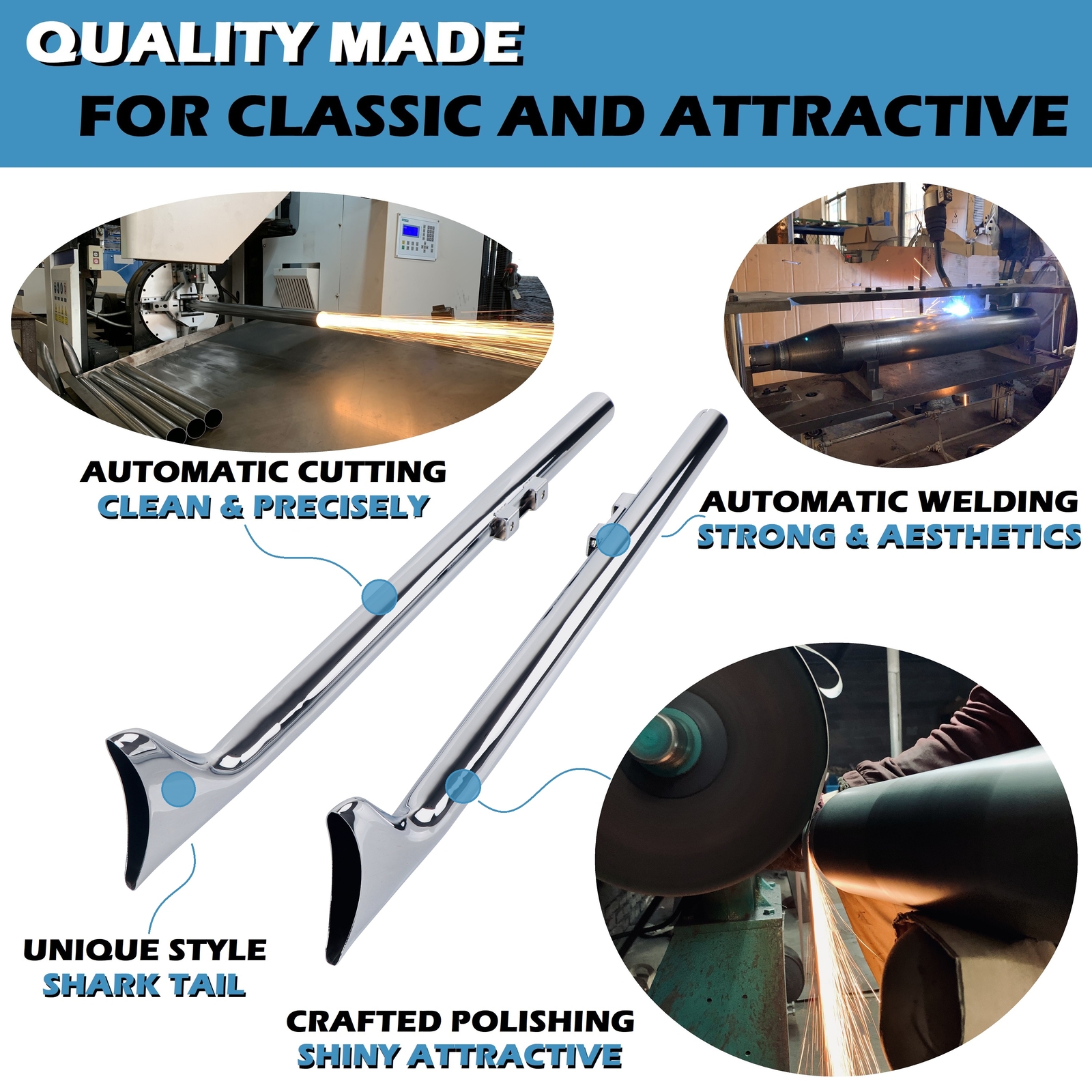 SHARKROAD 42'' Fishtail Pipes for Harley Softail with 1.75'' True Dual Headers