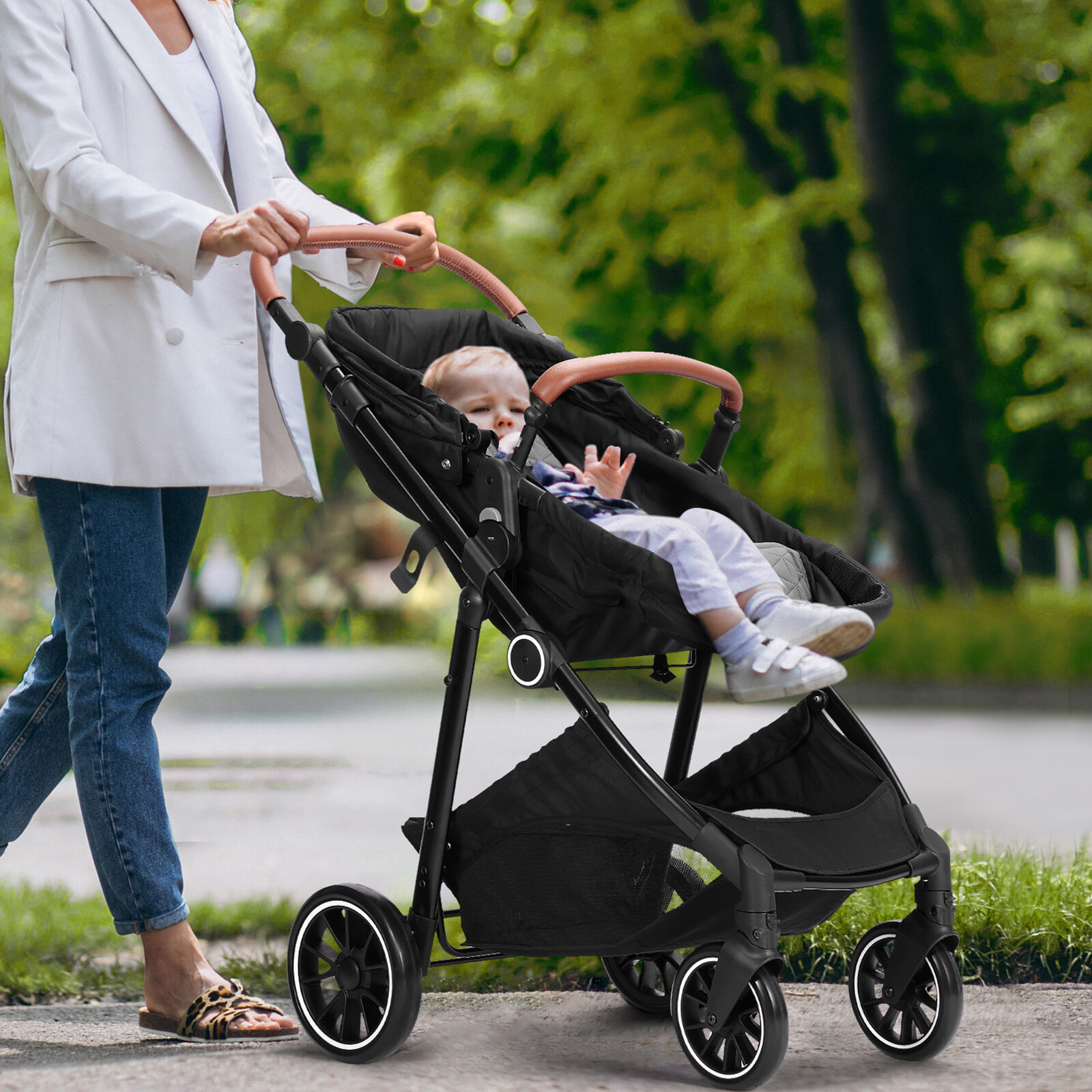 VEVOR Convertible Baby Infant Stroller Foldable Pushchair with Bassinet Black