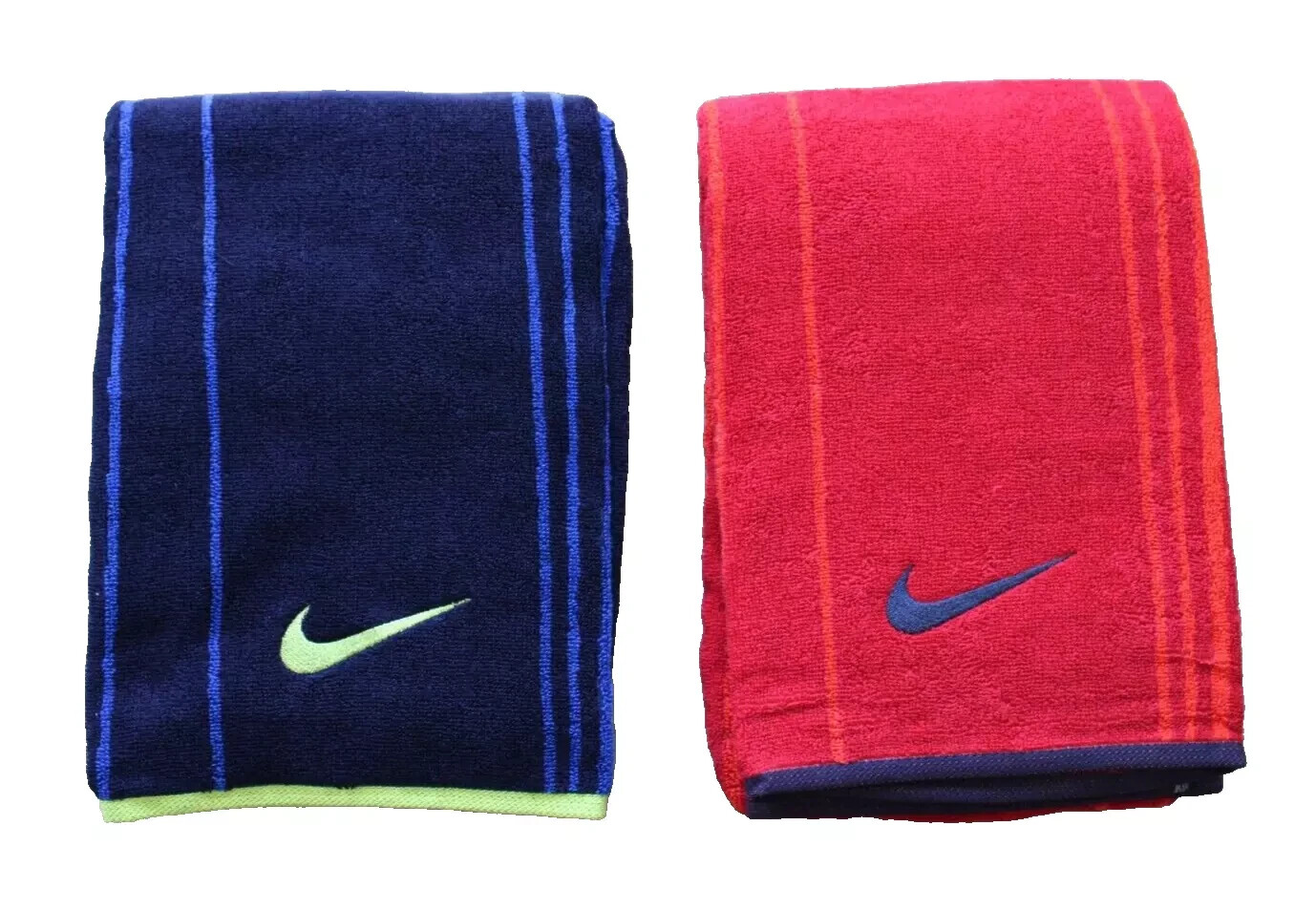 Nike Striped Jacquard Towels 2 Pack Large Midnight Navy & Gym Red