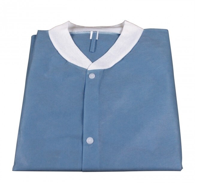 Medical Disposable Lab Coat Gown Knee Length SMS with 3 Pockets Blue (10pc/bag)