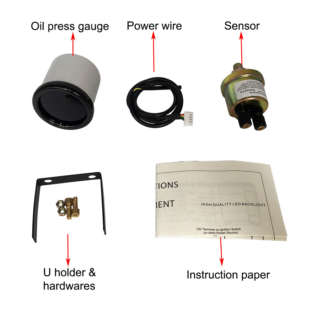 0-140 PSI 2'' 52mm 7 Color LED Digital Oil Pressure Gauge Meter W/ Sensor