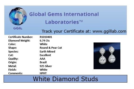 Lovely Rare 6.74 Ct Certified White Diamond Dangler Earrings. Fit for Royalty