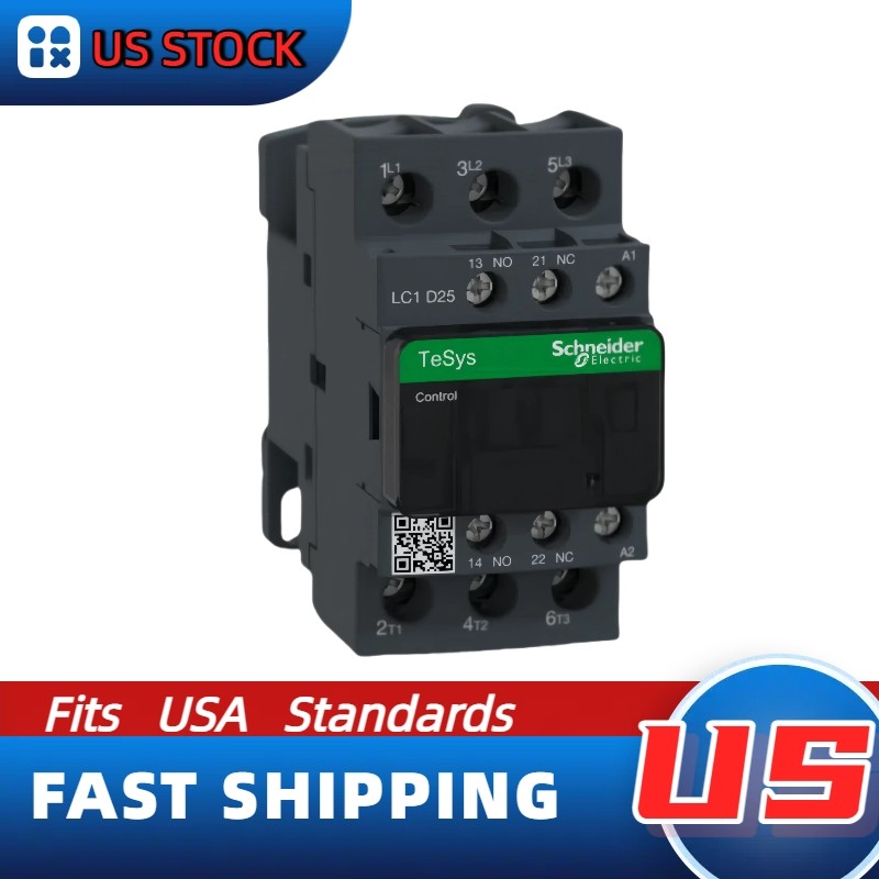 LC1D25B7 Schneider New Contactor: 3 phase 3 NO, 24VAC 50/60Hz coil, US In-Stock