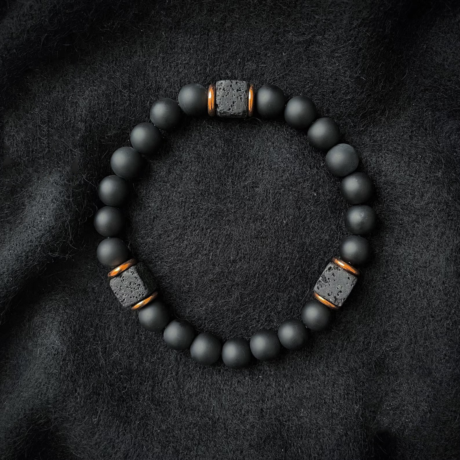Mens Premium Matte Black Onyx with Lava Beads Grounding Protection Bracelet