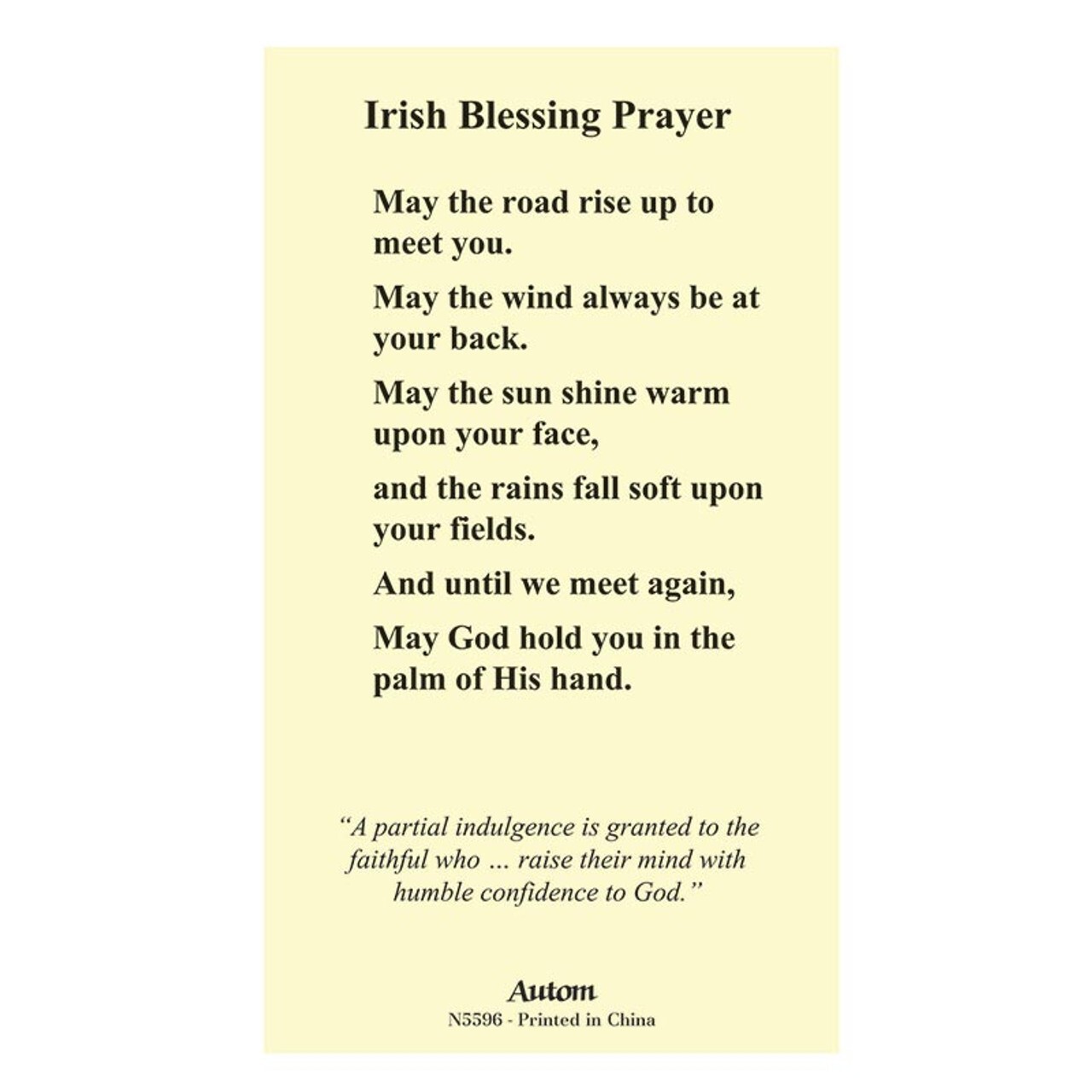 Irish Blessing Prayer - St. Patrick - Laminated Holy Card