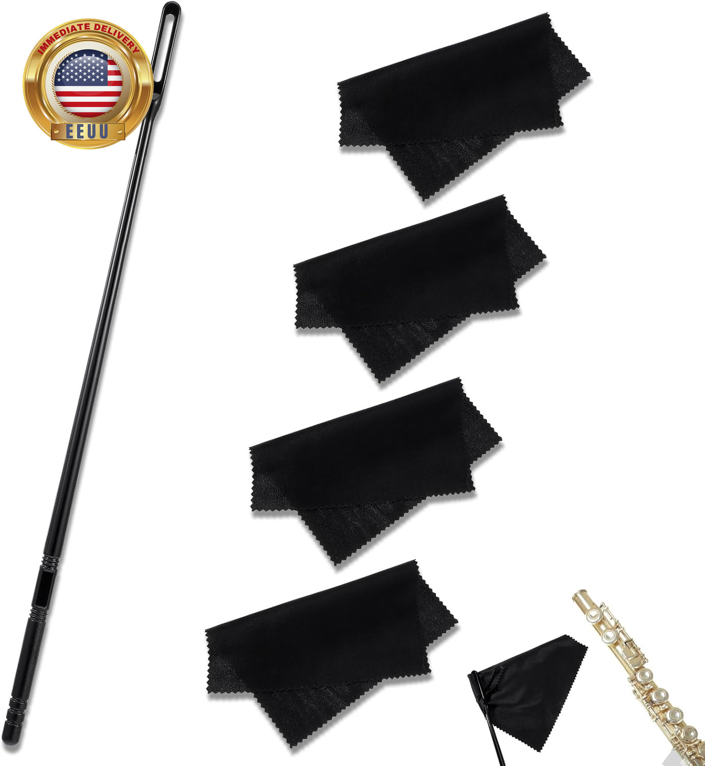 Flute Cleaning Kit Flute Cleaning Rod with 3Pcs Cloth Flutes Cleaner Kit for Flu