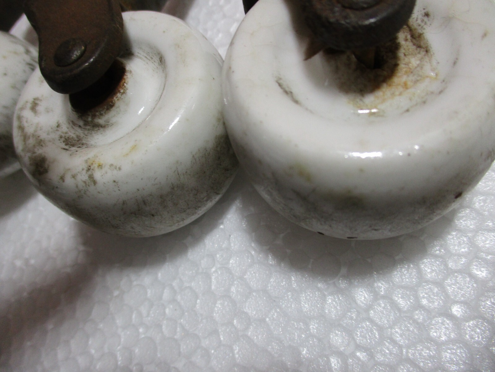 5 LARGE Antique Furniture Porcelain Caster Wheels Steel Pins NON MATCHING!!!