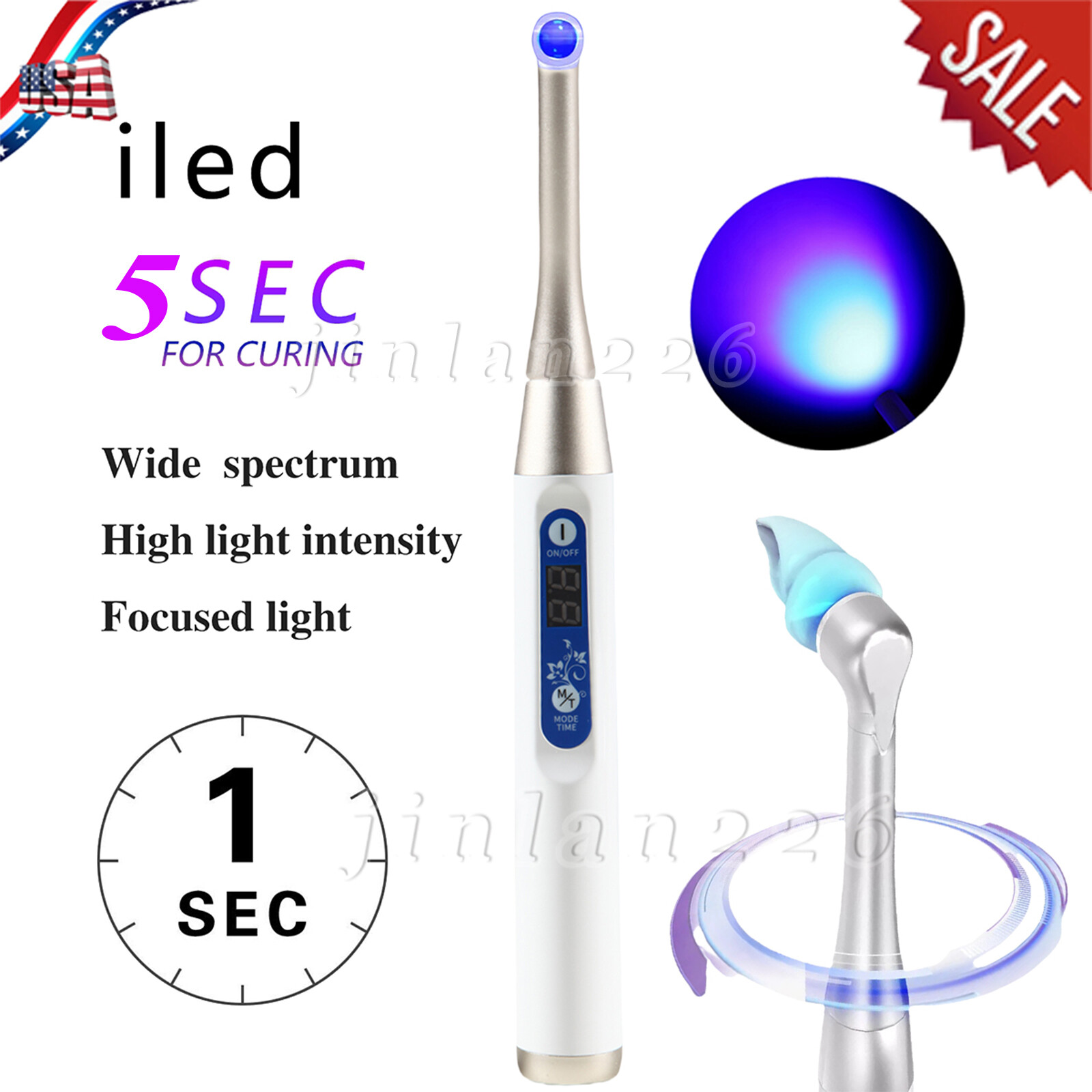 Dental 5Sec LED Curing Light Cure Lamp Wireless Resin Woodpecker Style