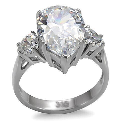 Bold Pear Cut & Accents CZ Stainless Steel Engagement Party Cocktail Ring