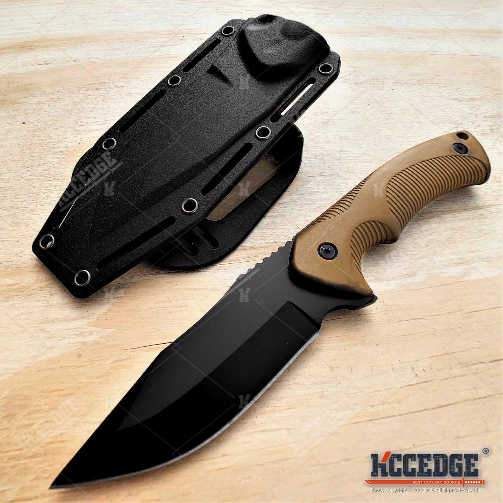 9" Tactical Knife FIXED BLADE KNIFE w/ Kydex Sheath Coyote Brown Survival Knife