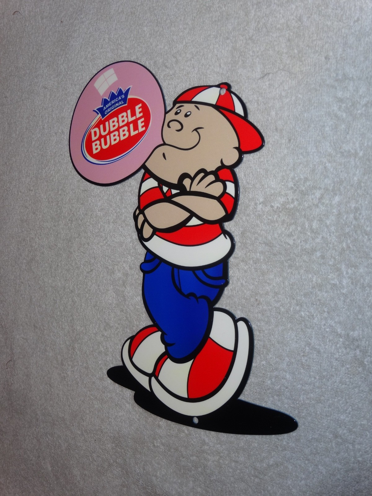 VINTAGE DUBBLE BUBBLE BOY BLOWING FLEER CHEWING GUM 10" METAL GASOLINE OIL SIGN!