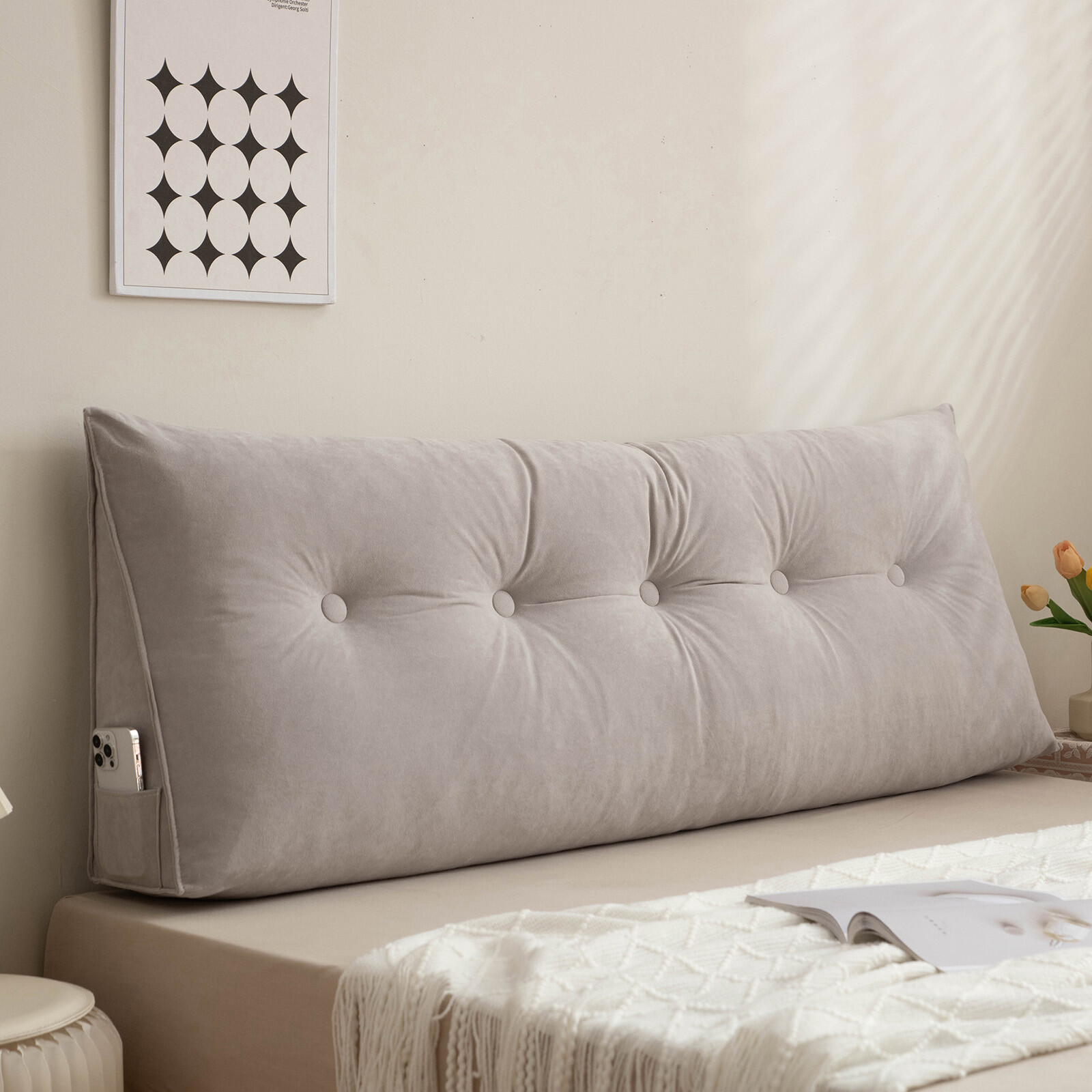 Triangle Headboard Pillow Soft Chenille Bed Wedge Lumbar Support Reading Cushion