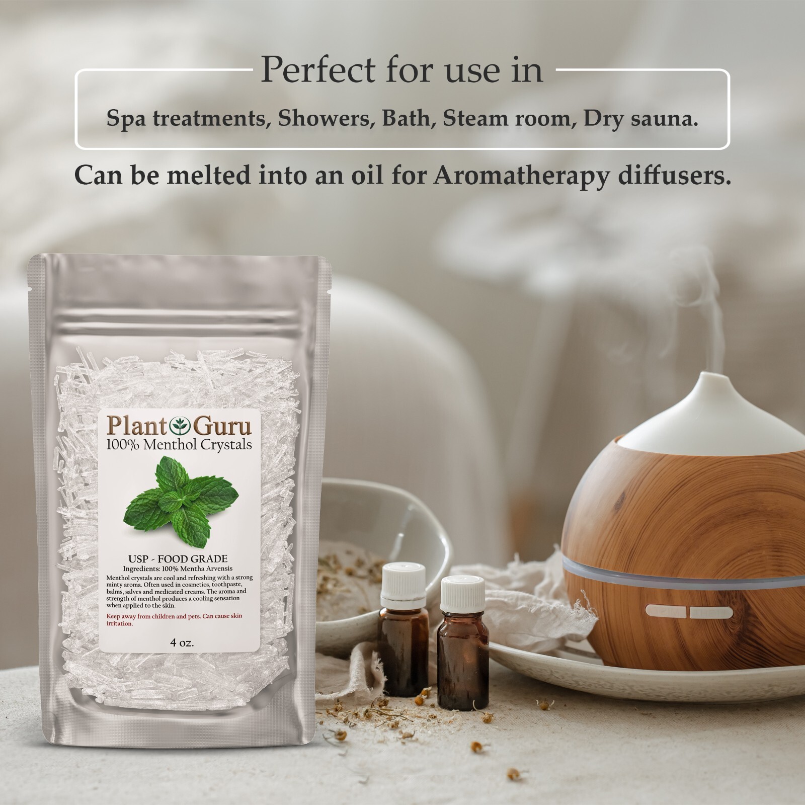 MENTHOL CRYSTALS Mentha Arvensis USP Food Grade 100% PURE 1 oz. to 10 lbs. Bulk