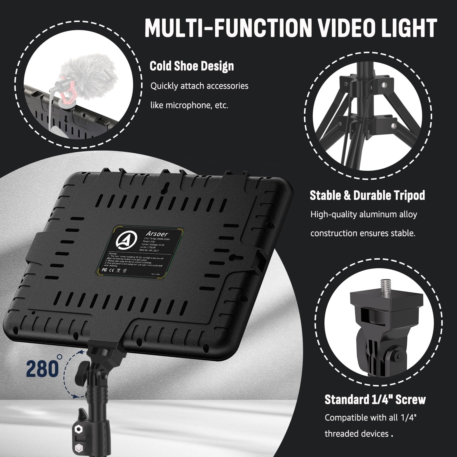 2-Pack LED Photography Lighting Kit, 15W Bi-Color Video Light Kit, 2800-6500K...