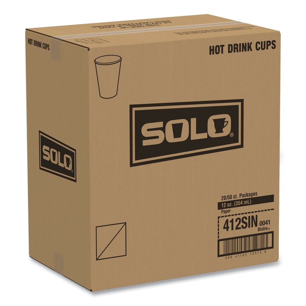 SOLO 412SINPK 12 oz. Paper Hot Drink Cups in Bistro Design - Maroon (50/PK) New