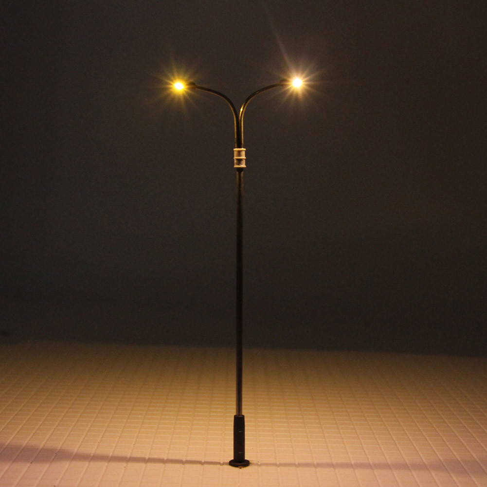 10pcs Model Railway HO Scale 1:87 Two-heads Warm White Lamp 10cm Street Lights
