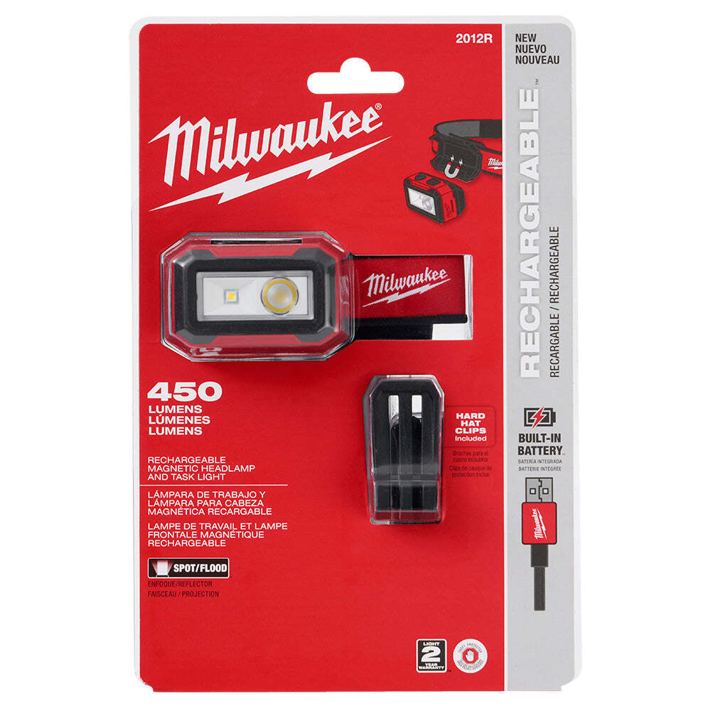 Milwaukee 2012R Rechargeable Magnetic Headlamp and Task Light w/ 450 Lumens
