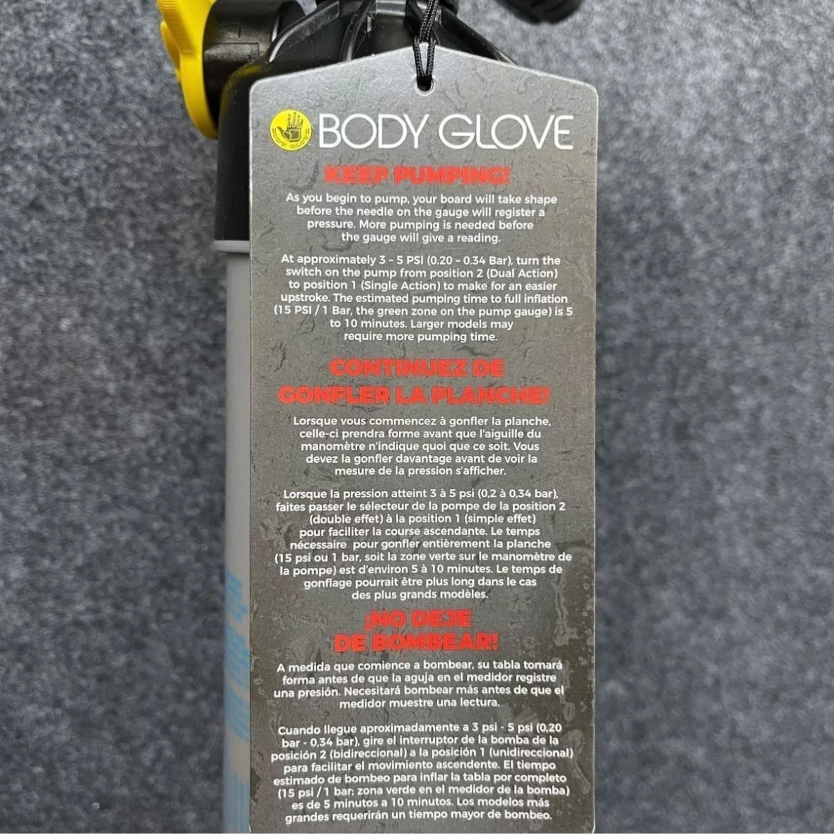 BODY GLOVE Dual Action Manual Hand Pump For Inflatable SUP Paddle Boards Kayaks