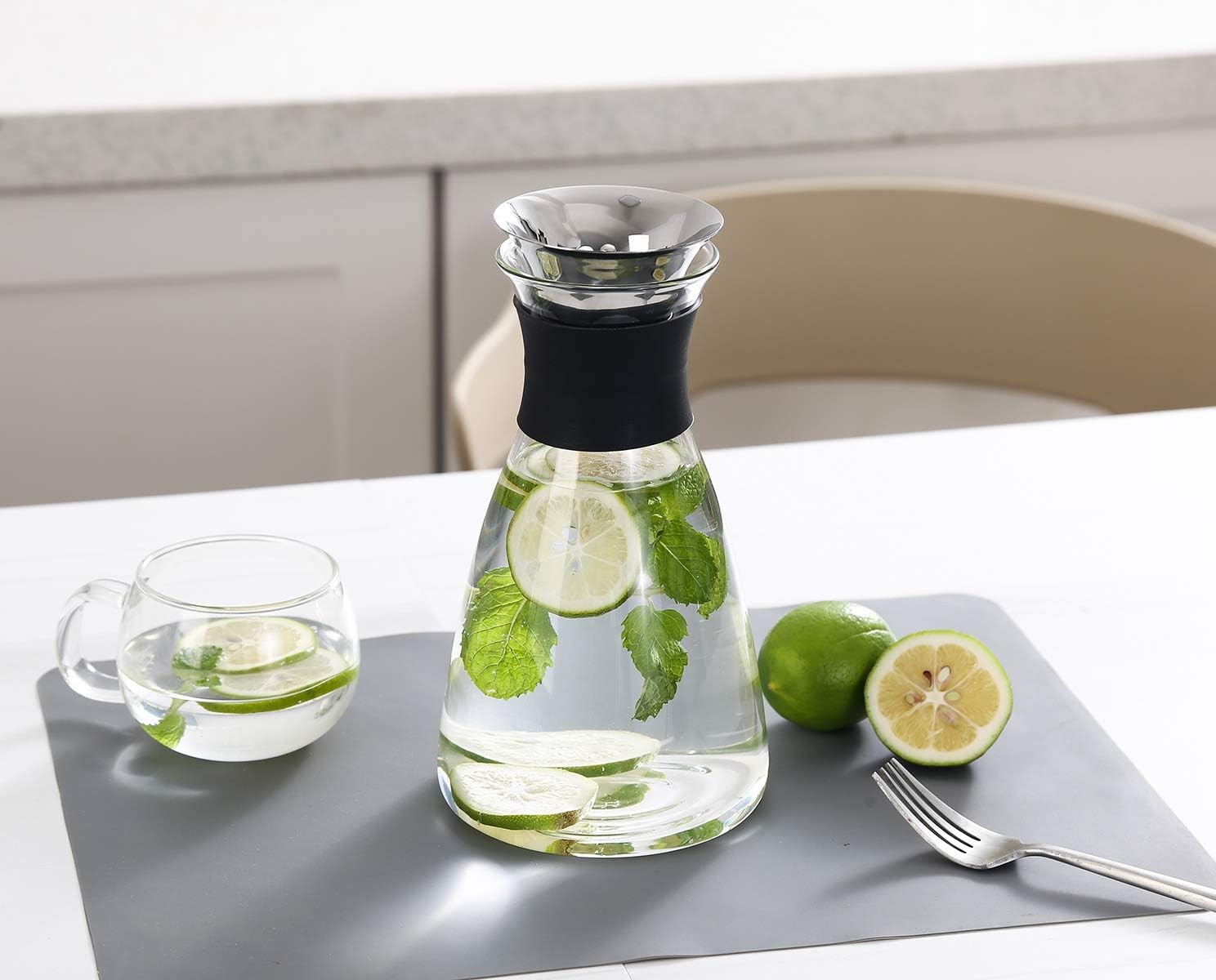 2Pcs 37oz/1100ml Glass Carafe with Stainless Steel Silicone Filter Lid for Tea