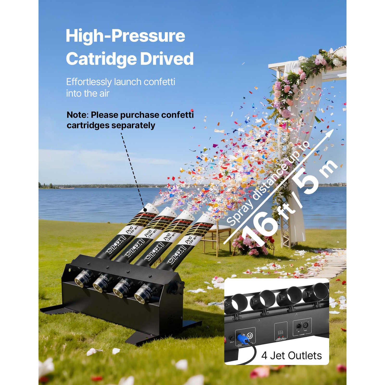 Uimoso Electric Confetti Cannon 4-Shot Launcher DMX512 & Remote Party DJ Effect