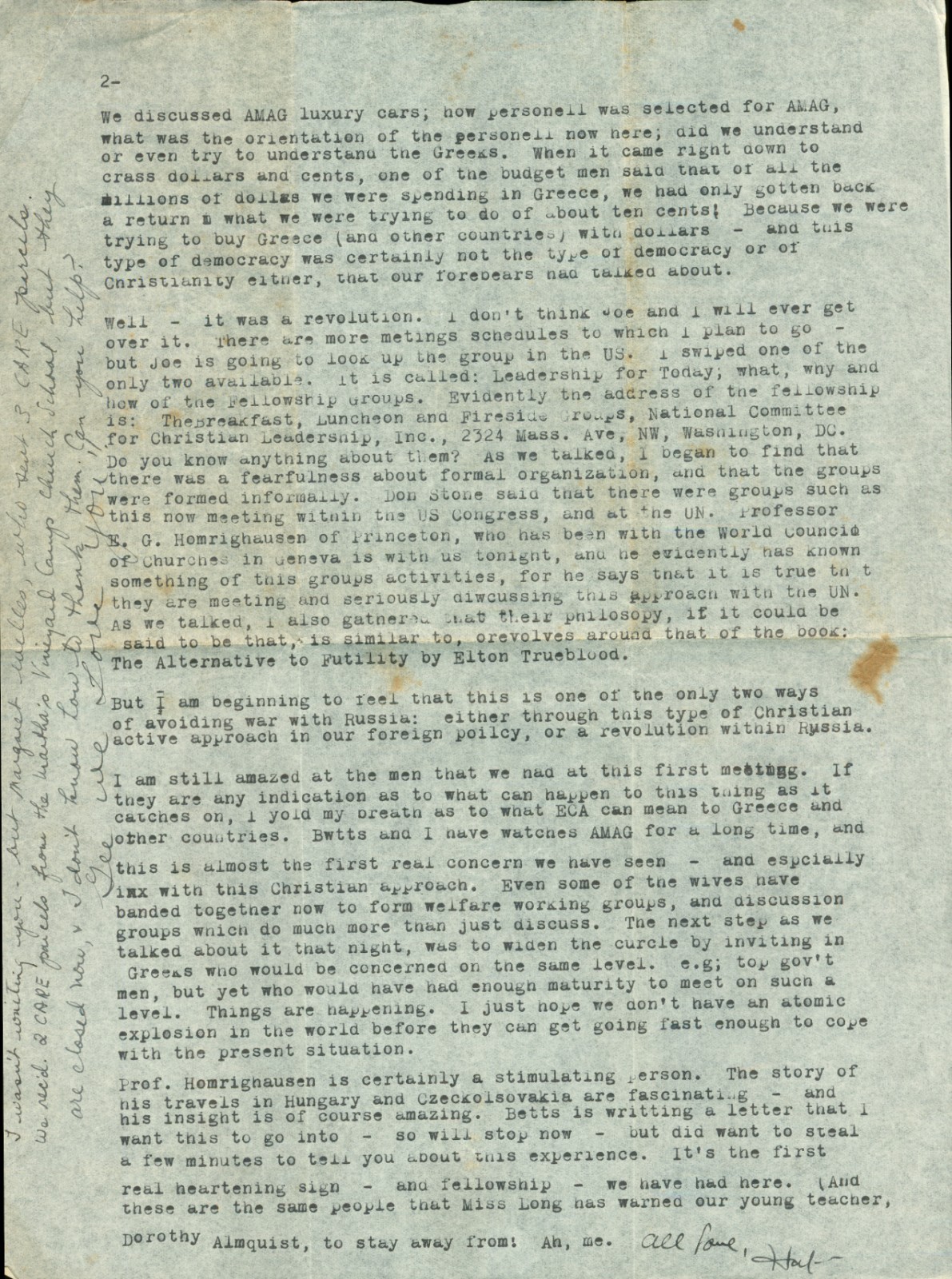 Athens Greece Marshall Plan Pierce American College 1948 WWII Foreign Aid Letter