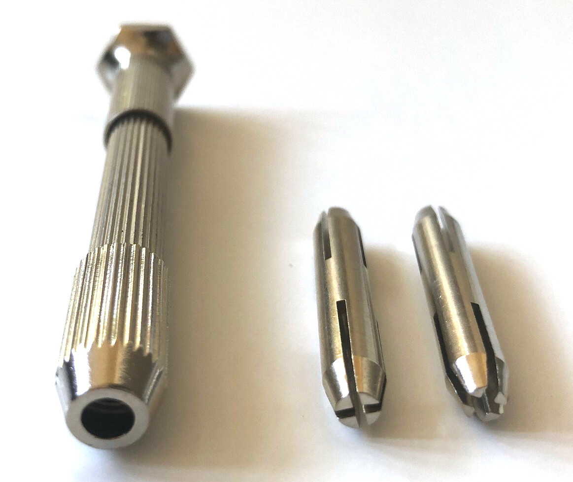 Swivel Head Pin Vise + 2pc Reversible Collets Hand Drill Wire Gauge Bit Holder