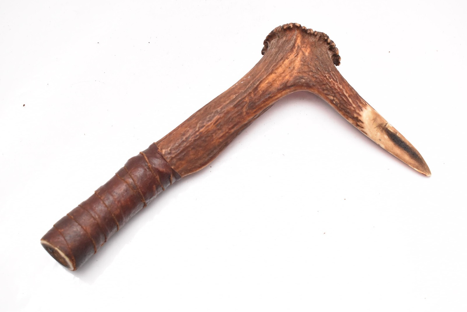 Antique Native American Indian Plains carved ANTLER war club Axe Weapon.