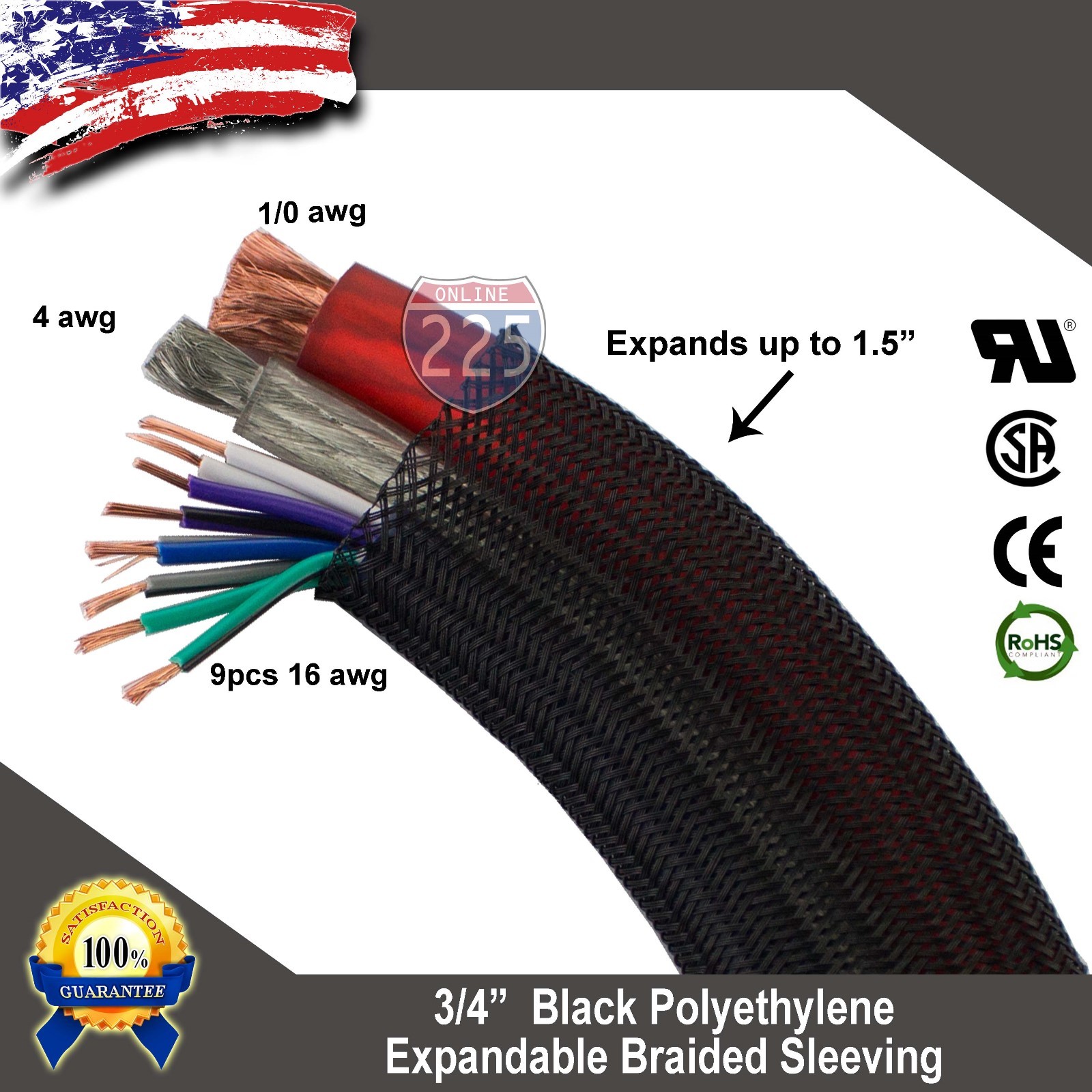 100 FT 3/4" Black Expandable Wire Cable Sleeving Sheathing Braided Loom Tubing