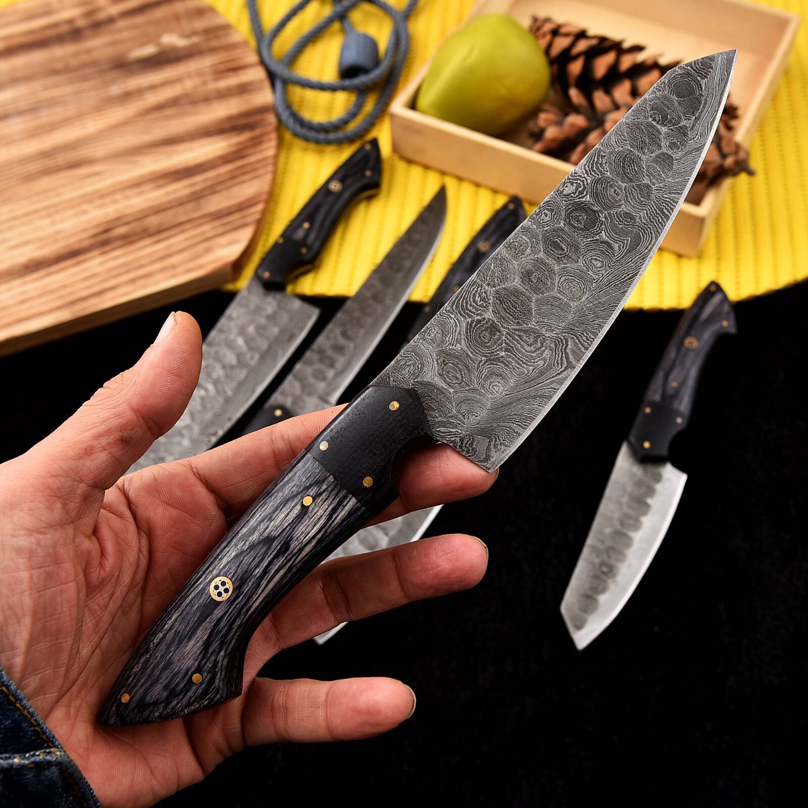 Handmade HAND FORGED DAMASCUS STEEL CHEF KNIFE Set Kitchen Knives