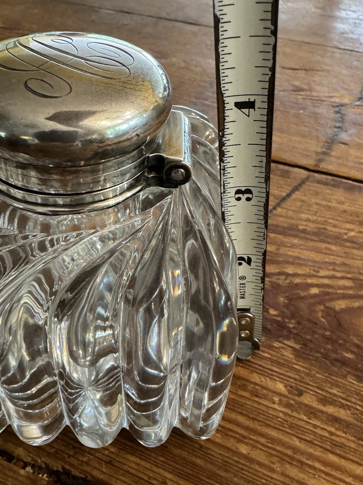 19th Century Tiffany & Co Sterling Silver and Cut Crystal 3.75” Inkwell and Cap