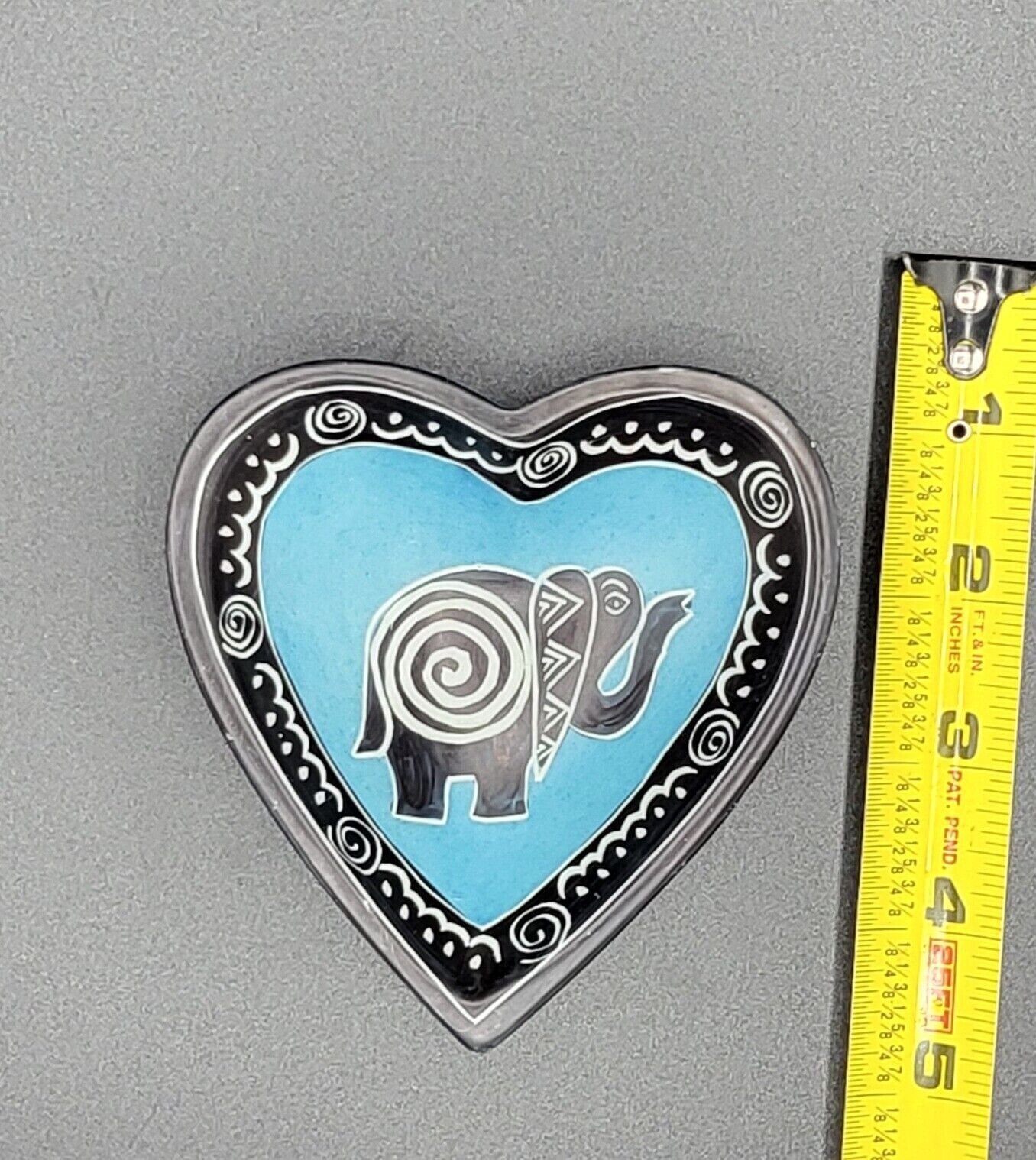 Hand Carved Elephant Soapstone Turquoise, Black Heart Trinket Dish Kenya