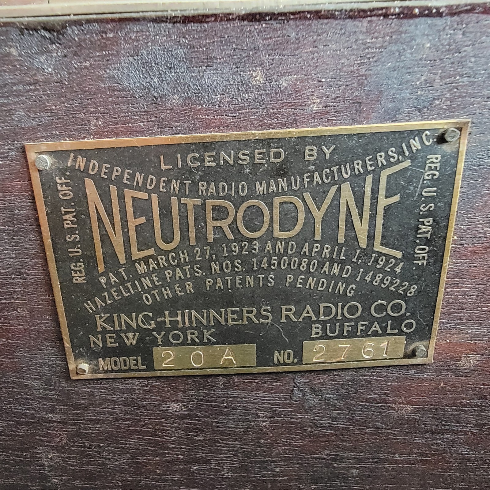 Antique Silvertone King-Hinners NEUTRODYNE in Wood Case 1924 Untested