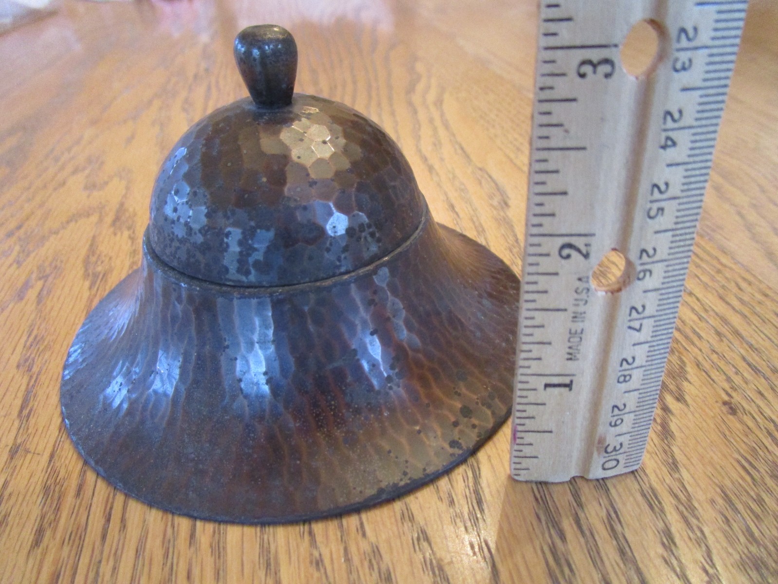 Vtg Inkwell ROYCROFT Signed Ink Well w Lid Arts Crafts Mission Hammered Copper