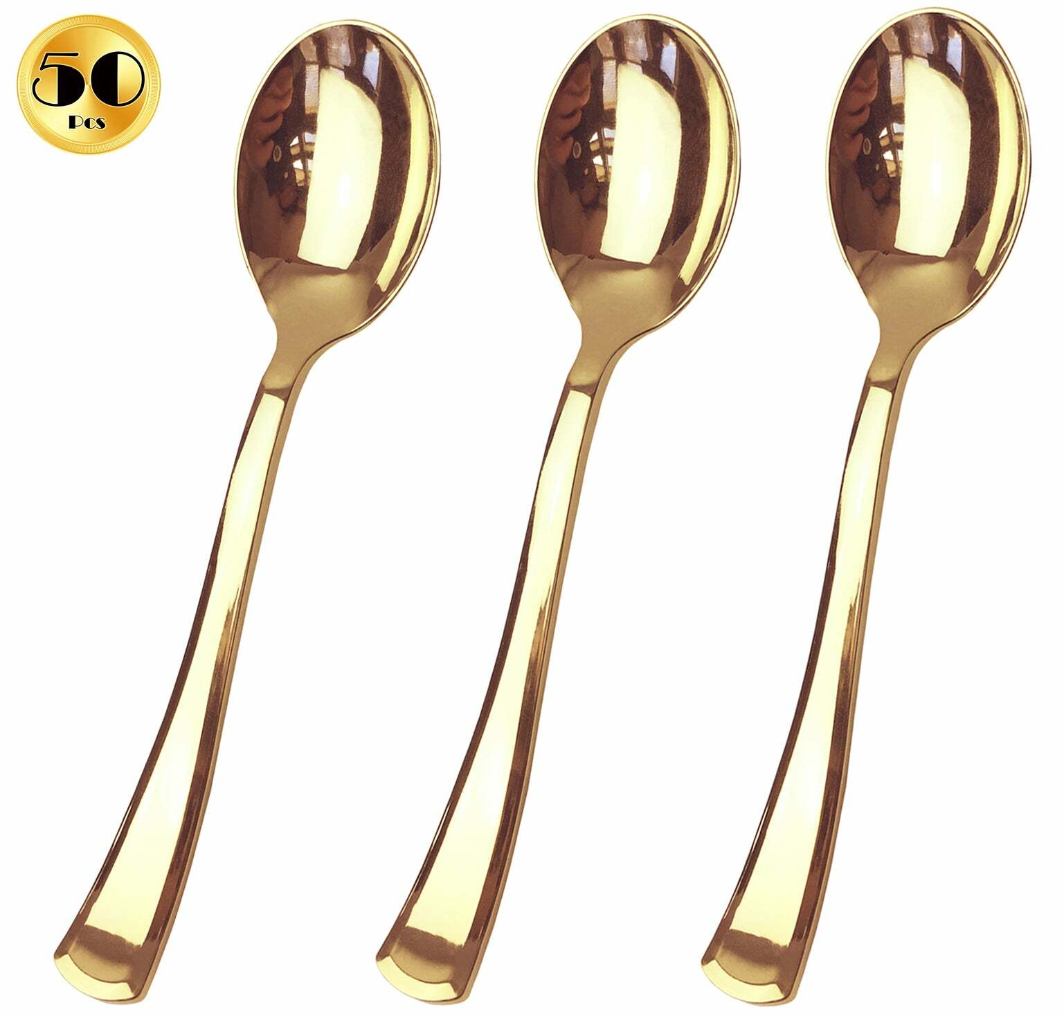 JL Prime 50 Piece Gold Plastic Spoons Bulk Set, Gold Plastic Cutlery Set