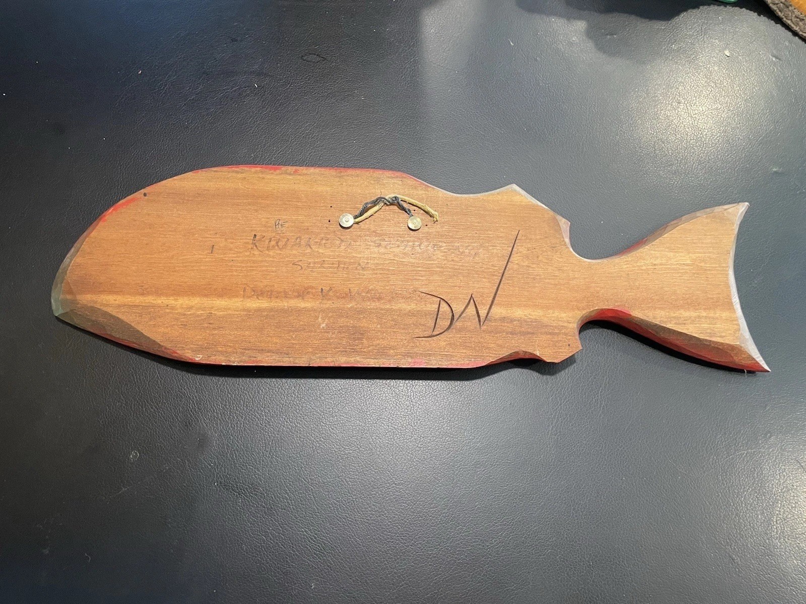 Northwest Carved Cedar Salmon Plaque Signed Demsey Willie