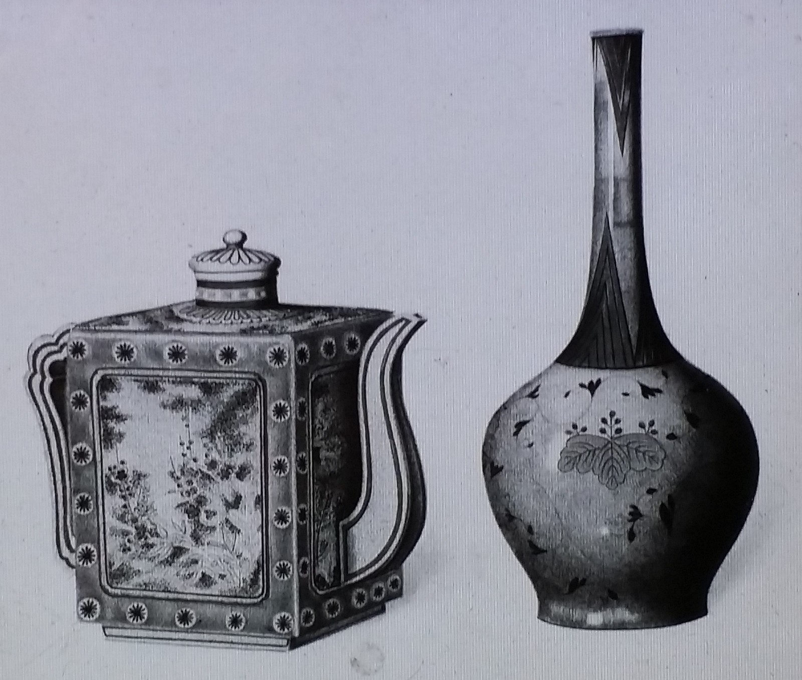 Japanese Pottery, Decorated Satsumia Sake Pot and Vase,Magic Lantern Glass Slide