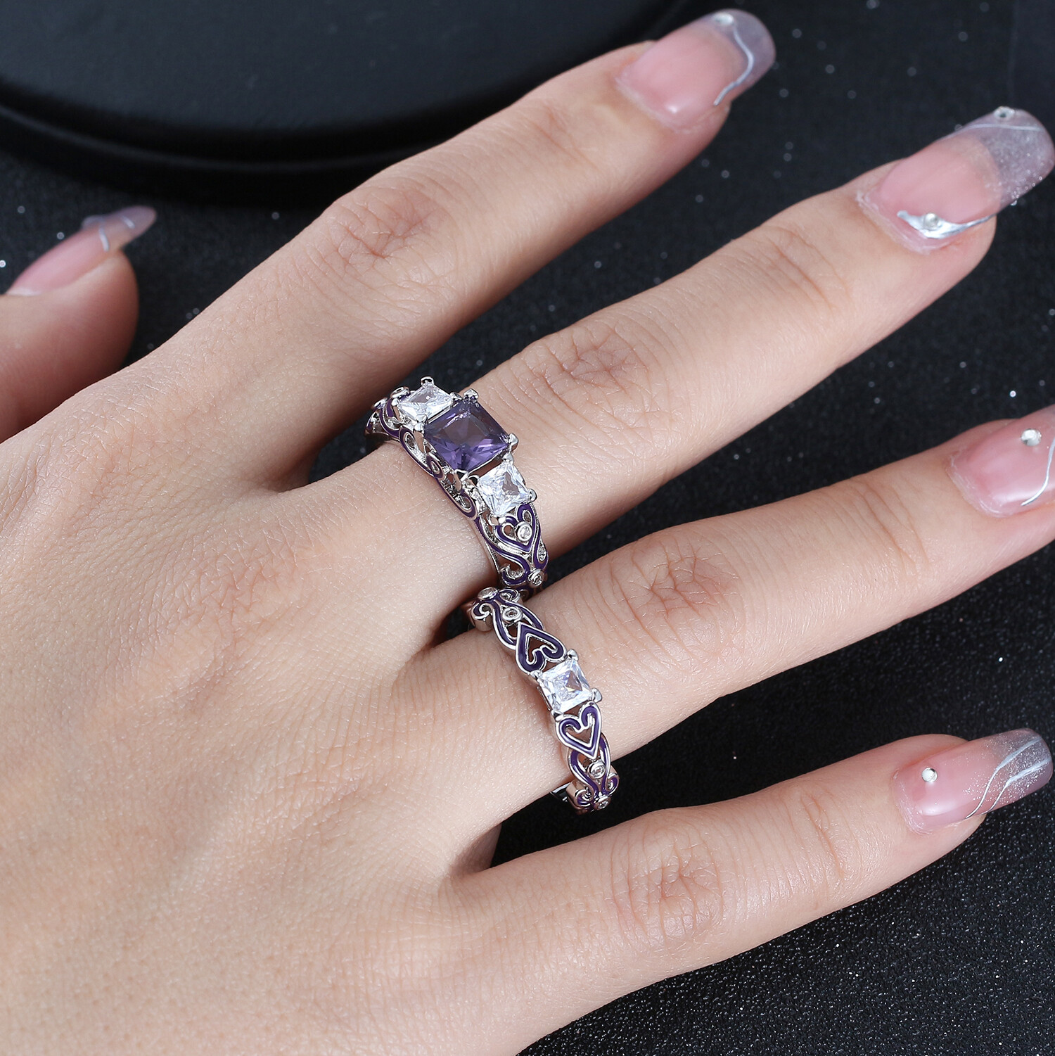 Cherri Purple Bridal Set Cz Princess Engagement Ring Women Ginger Lyne Collec...