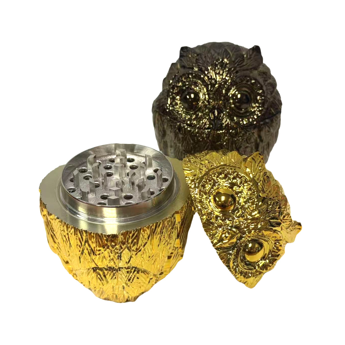 1 Vintage Metal Owl Tobacco Grinder 4 Piece Zinc Teeth Herb Crusher Spice Mill