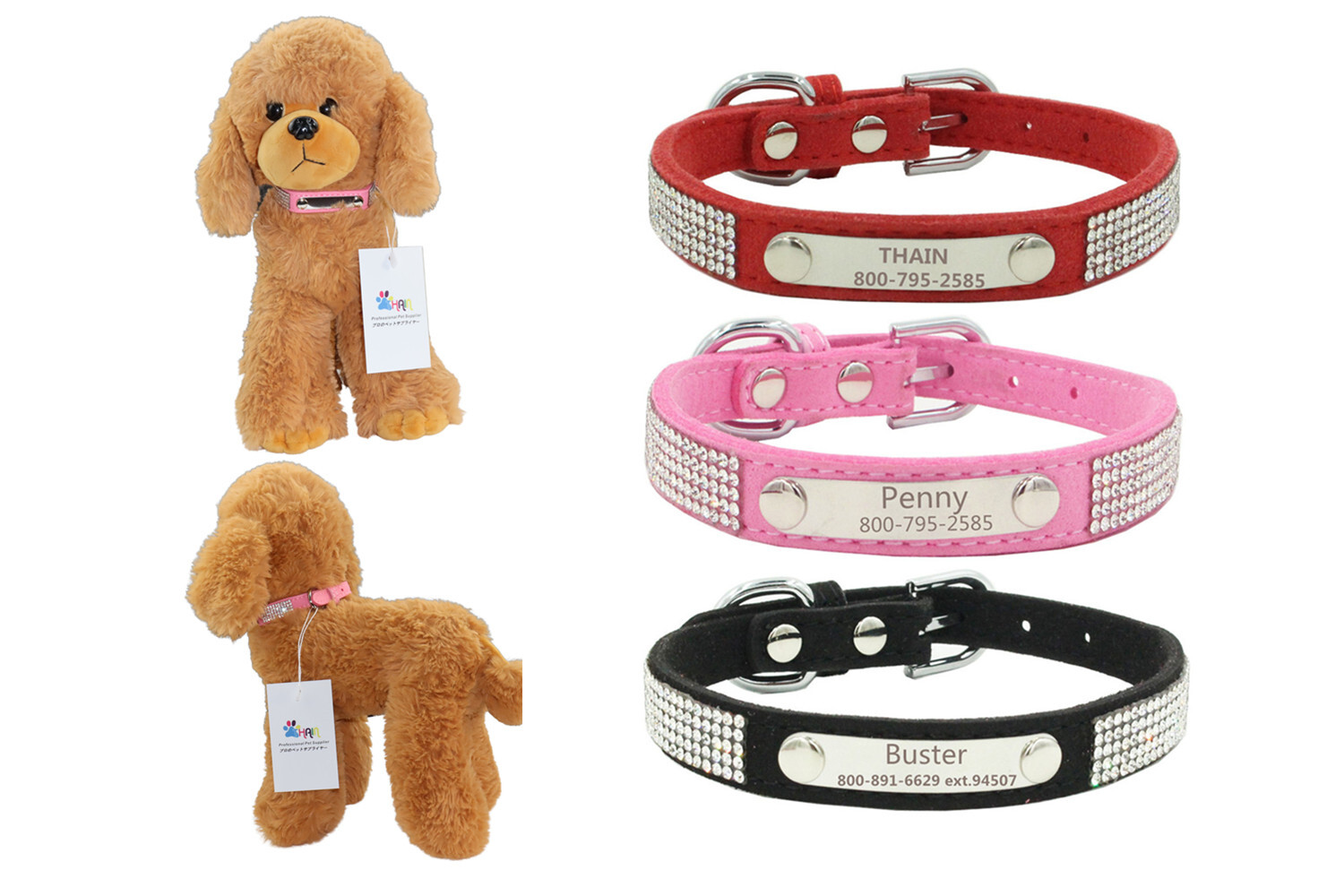 Rhinestones Personalized dog collar Bling engraved custom ID tag Name / Number