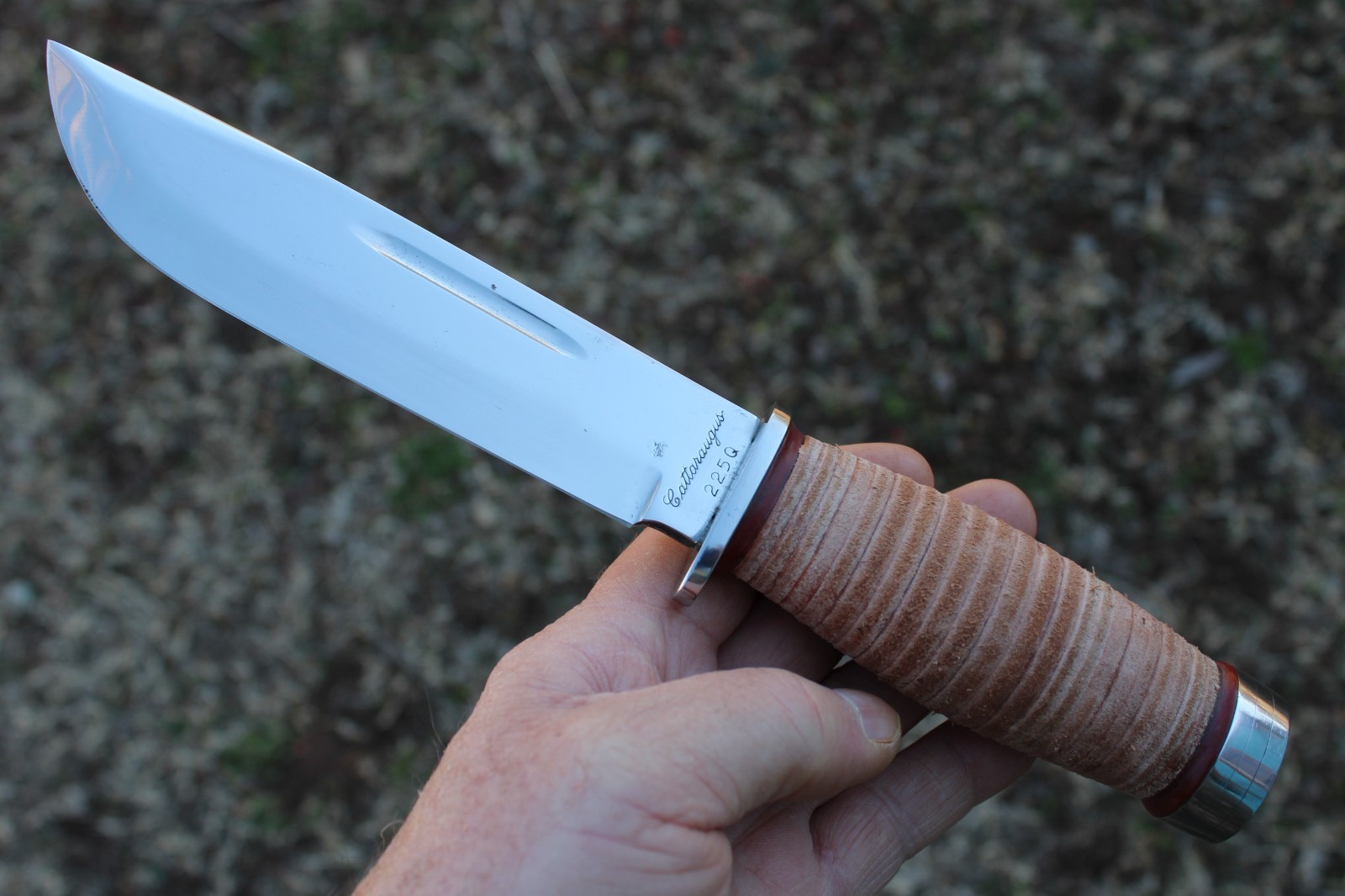BGCK&T Custom Cattaraugus 225-Q Knife With New Leather Handle Sheath Full Blade
