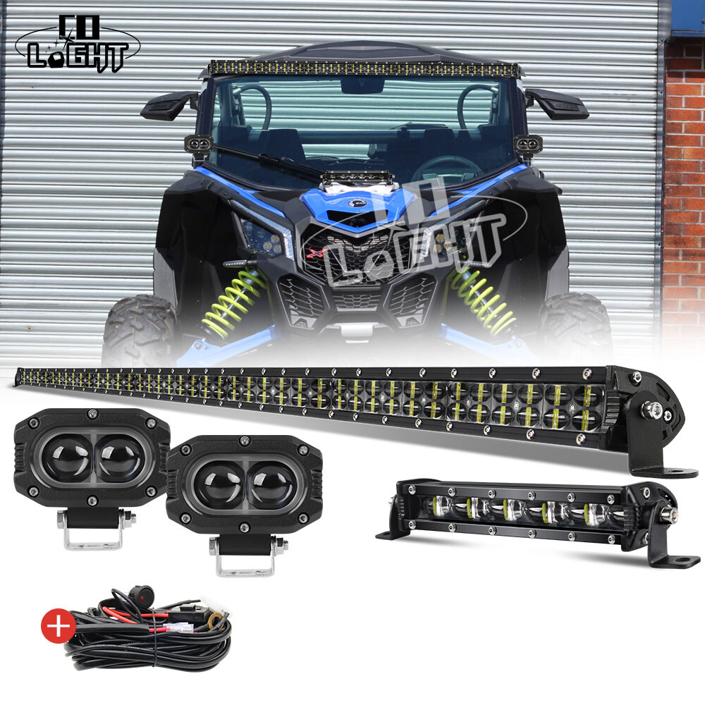 For Can-Am Commander 1000/Maverick Roof 40" +7" LED Light Bar+2" Dual Color Pods