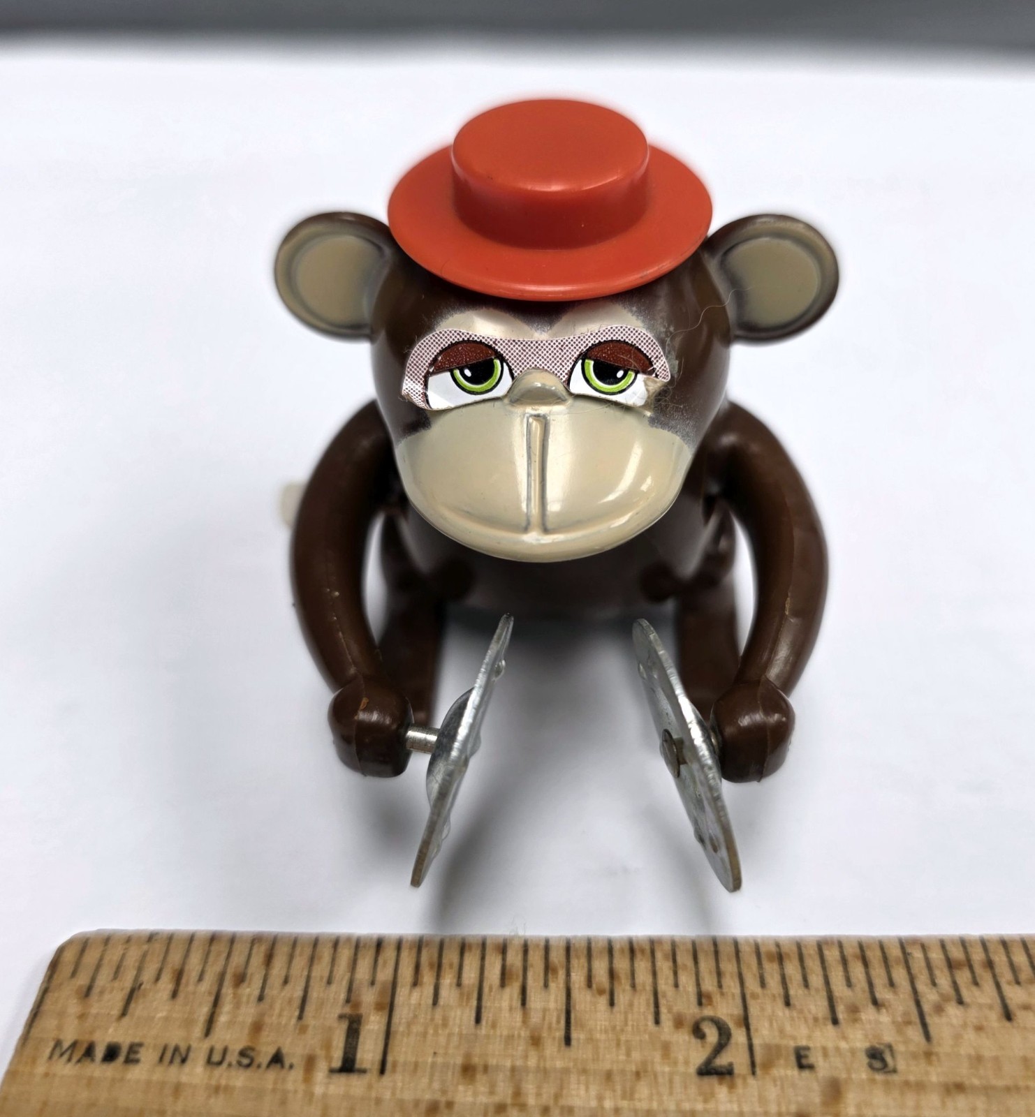 Vtg Bandai Monkey Chimpanzee Wind Up Toy Orange Hat Cymbals WORKS Singapore